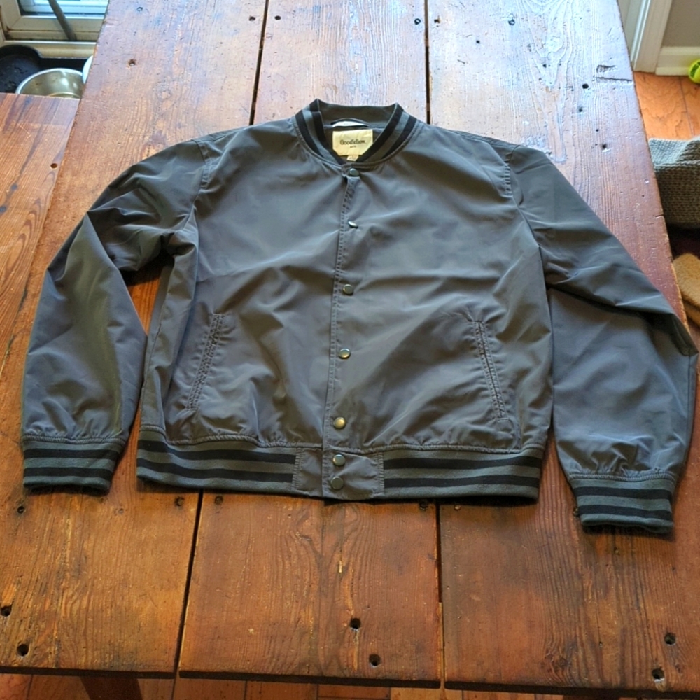 Goodfellow Bomber Jacket, Large,  Grey with black stripes